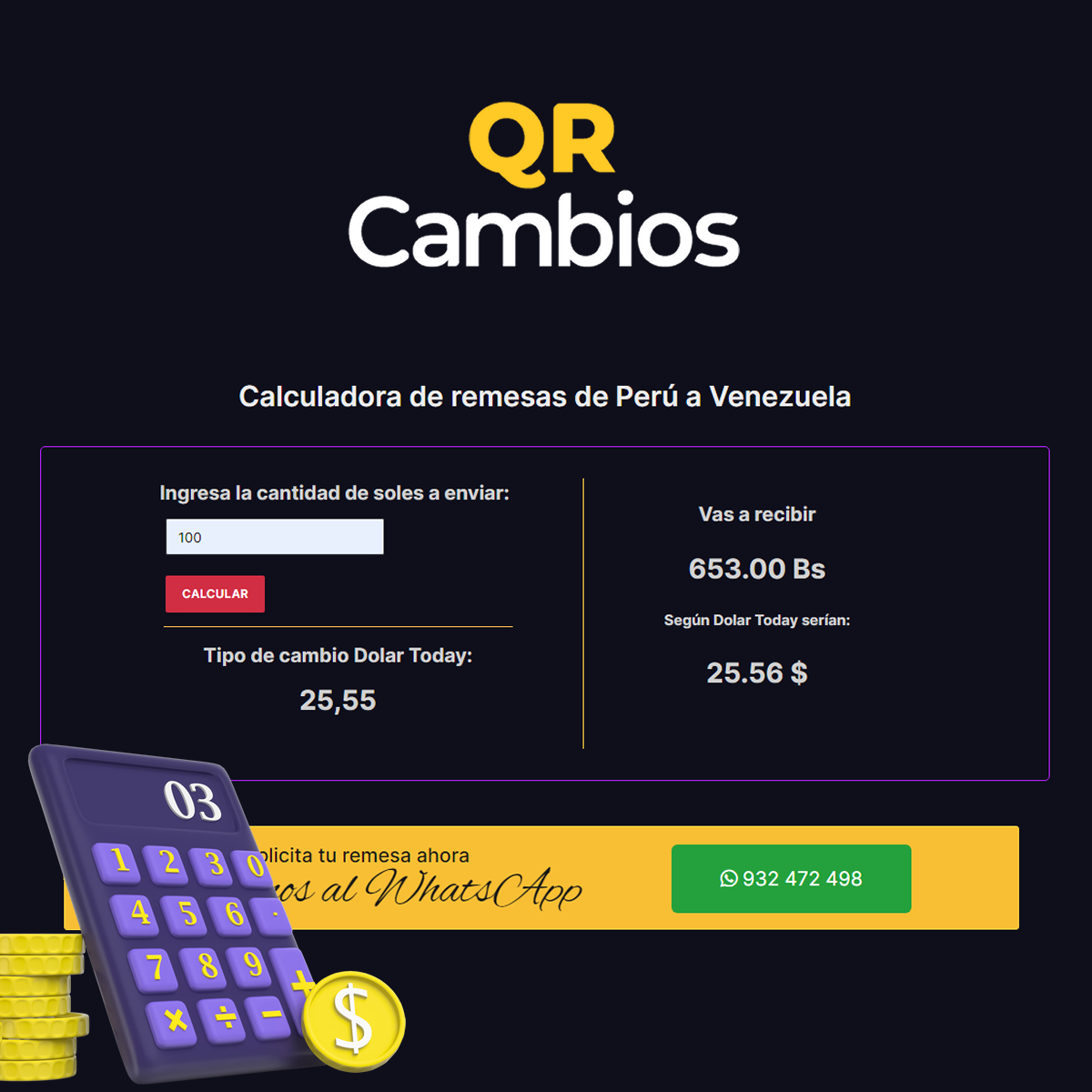 Calculadora de remesas de Perú a Venezuela