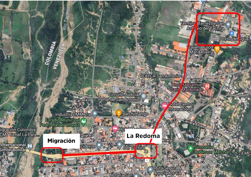 Mapa ruta para ir de La parada al terminal de San Cristobal